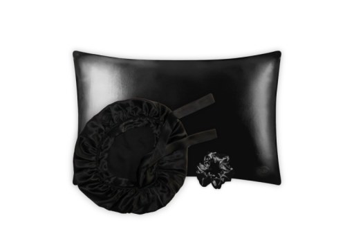 Black Set of Pillowcase, Hair Bonnet and Scrunchy